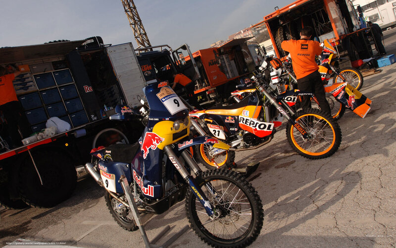 Dakar Rally motorcycles at pit stop