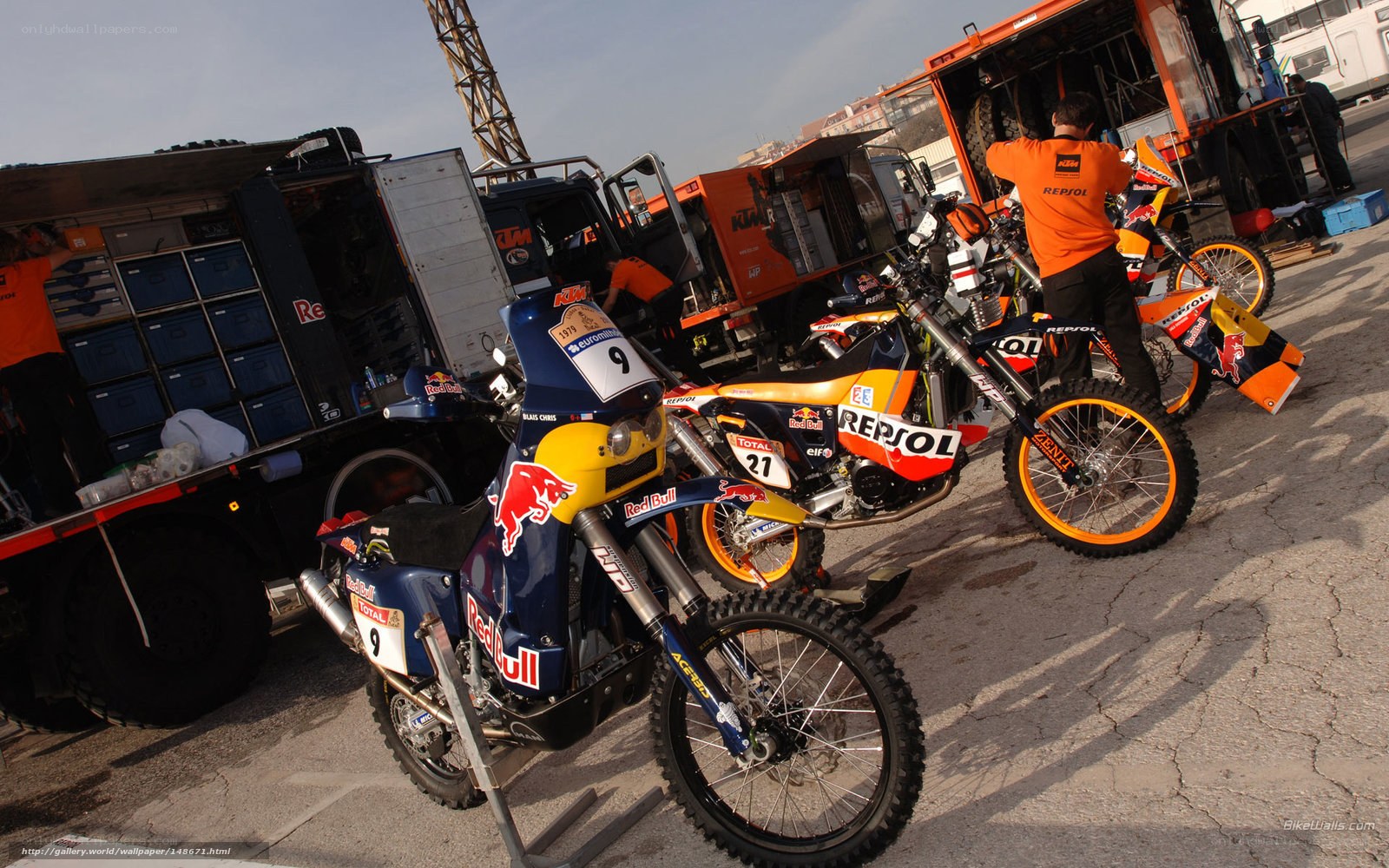 Dakar Rally motorcycles at pit stop