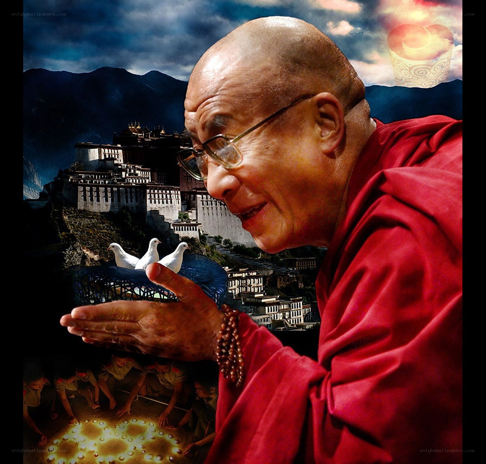 Dalai Lama with Pigeons