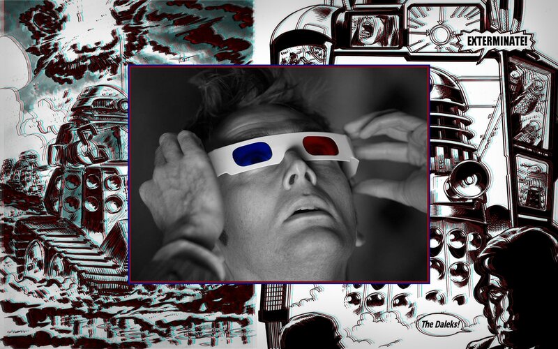 Dalek comic collage with 3D glasses