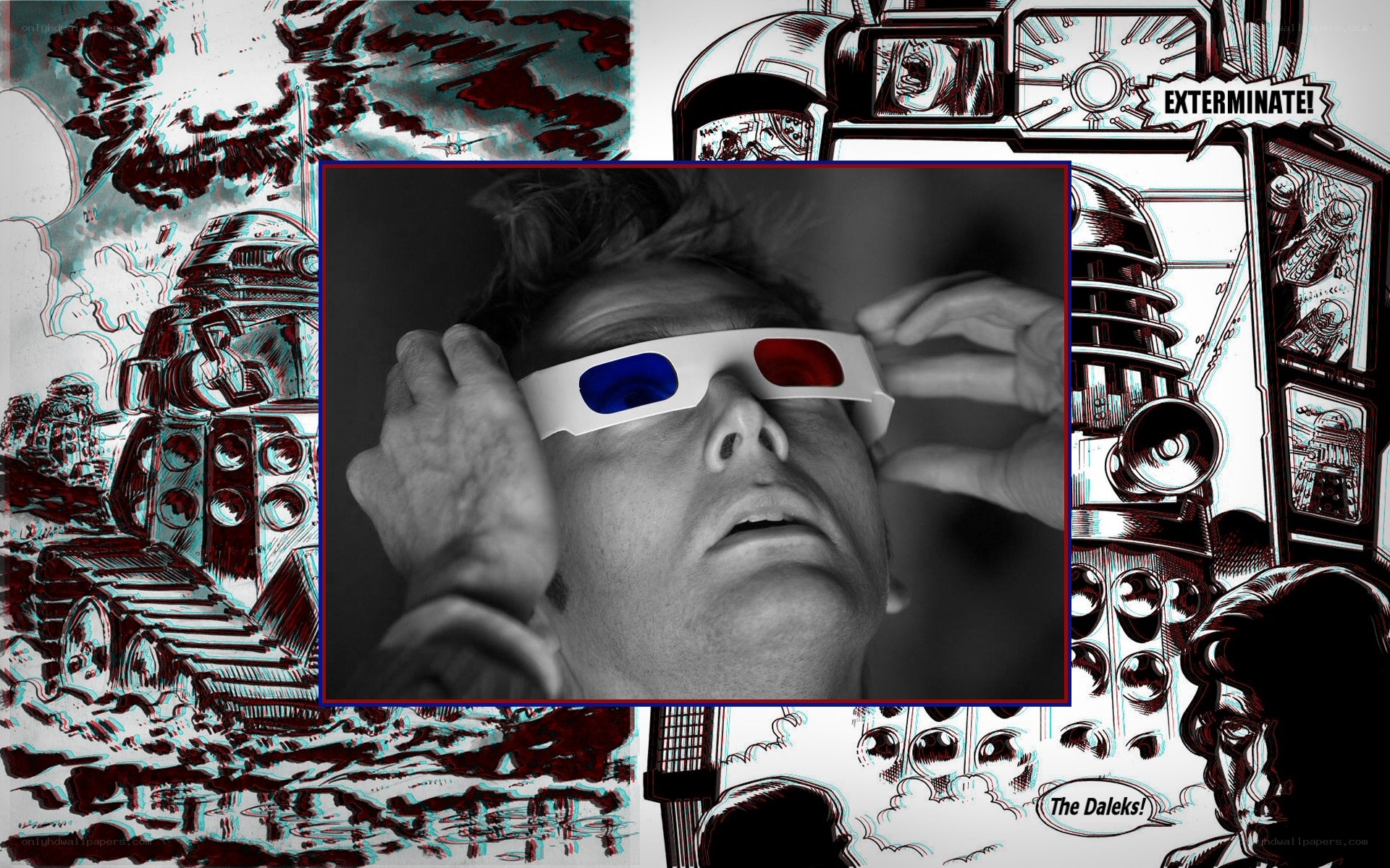 Dalek comic collage with 3D glasses