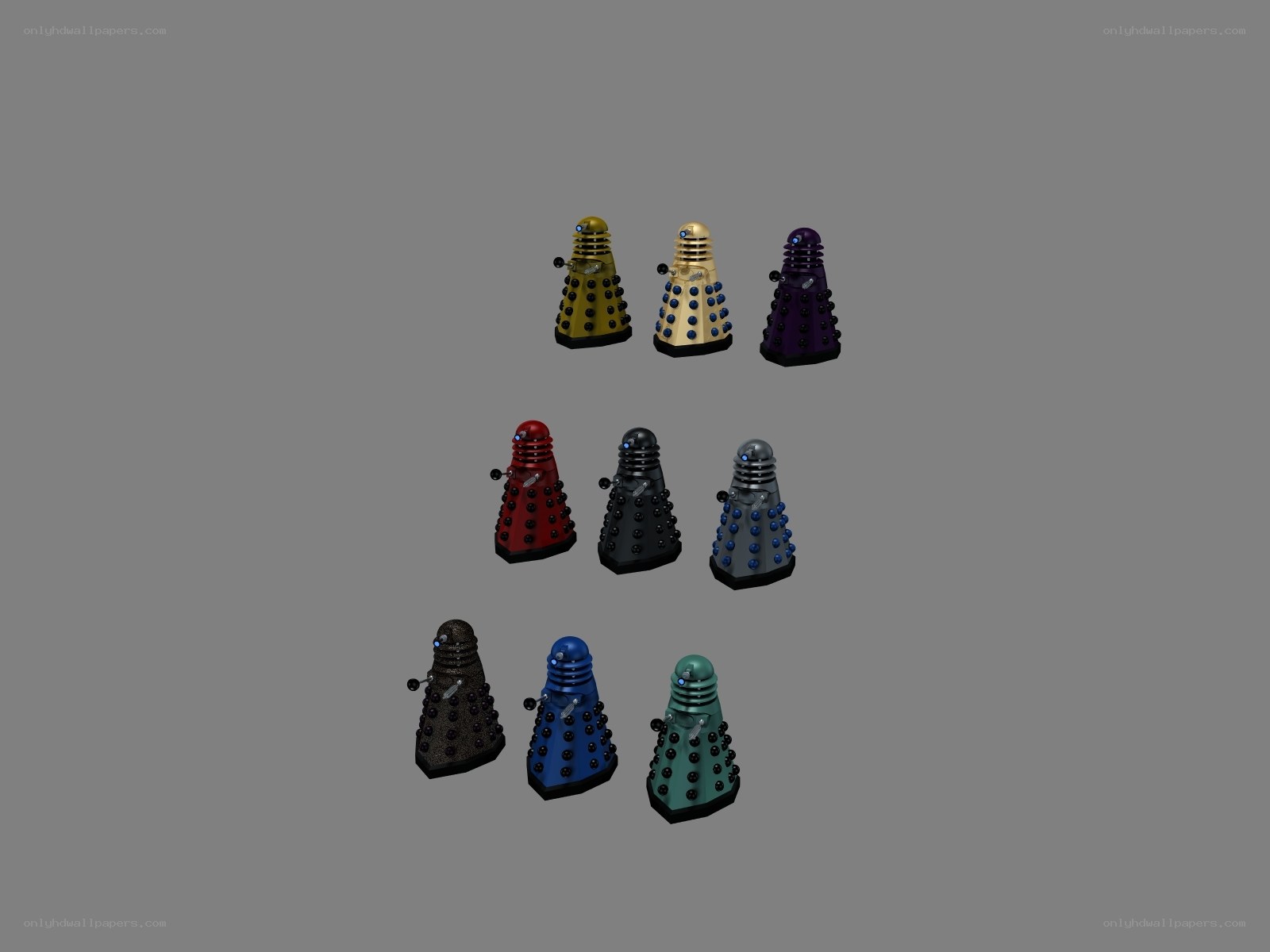 Dalek figures in various colors