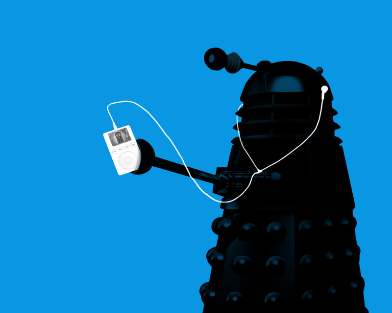 Dalek with IPod — Blue, Humorous