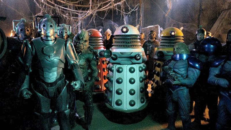 Daleks and Cybermen in cave