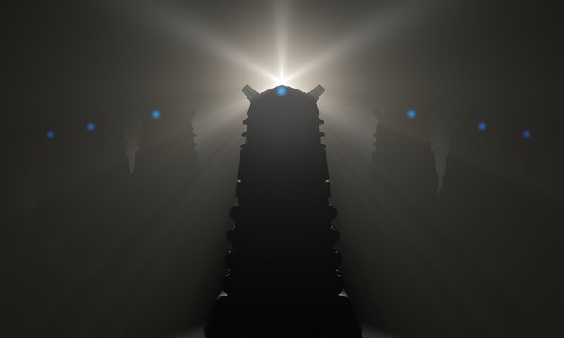 Daleks in a dark corridor