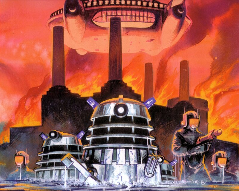 Daleks in a fiery city