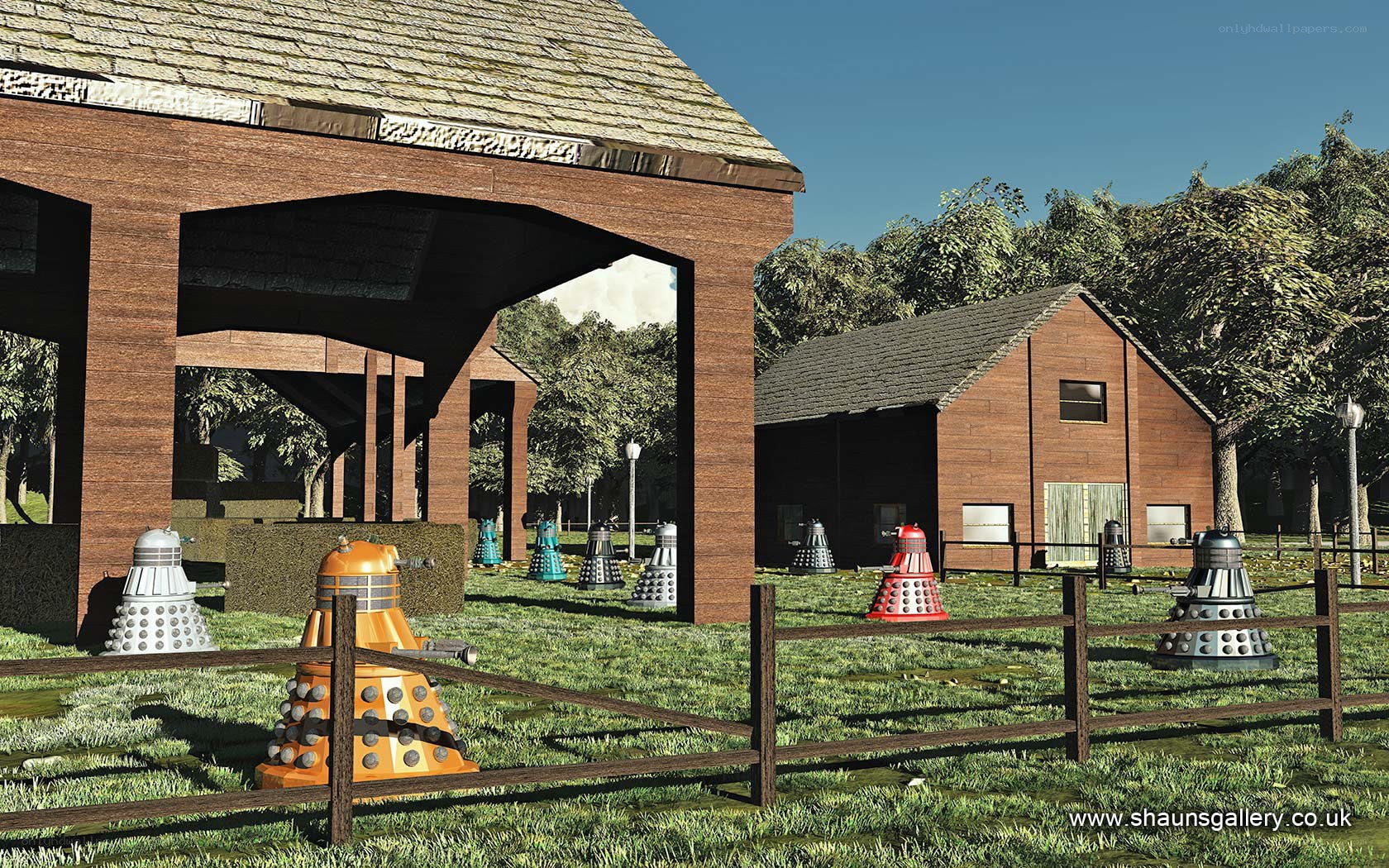 Daleks in a park setting
