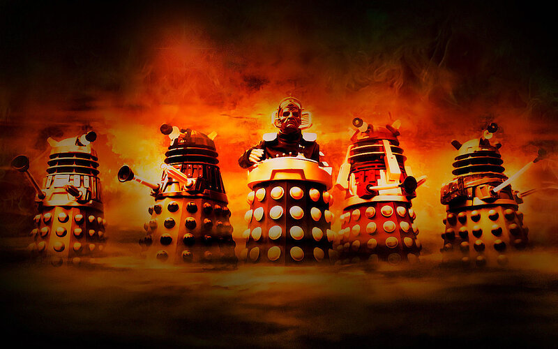 Daleks in fiery battle