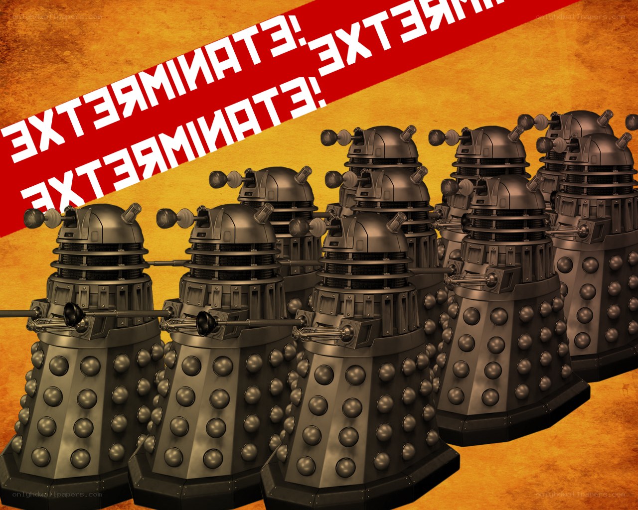 Daleks with Exterminate text