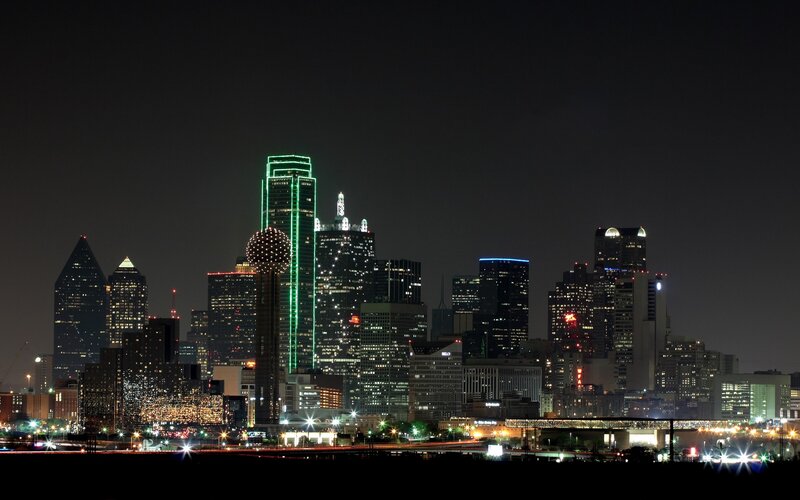 Dallas Skyline at Night — Black, Dark, Photograph, Skyscrapers, Lights
