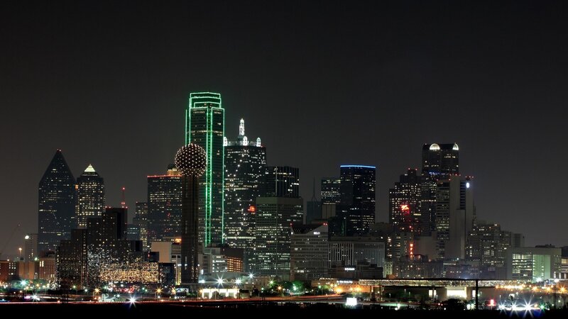 Dallas Skyline at Night — Black, Dark, Photograph