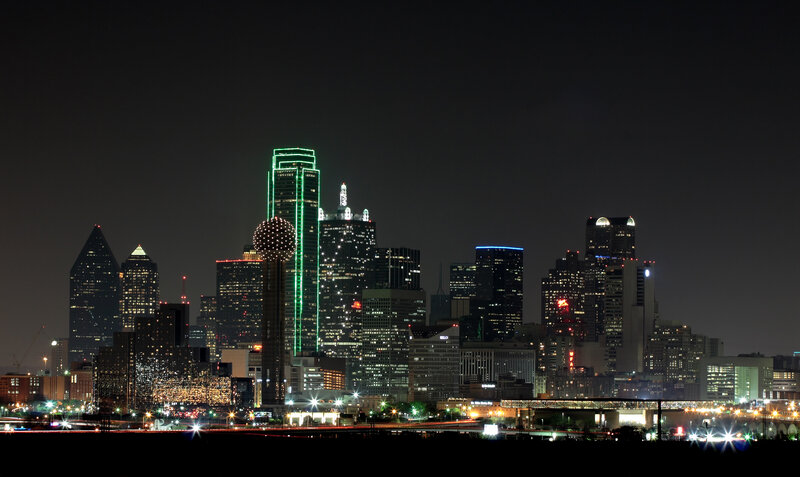 Dallas Skyline at Night — Black, Dramatic, Photograph