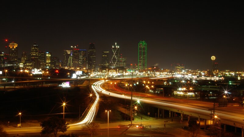 Dallas Skyline at Night — Black, Dramatic