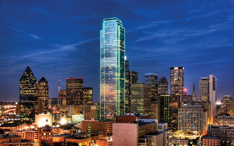 Dallas Skyline at Night — Blue, Dramatic, Photograph