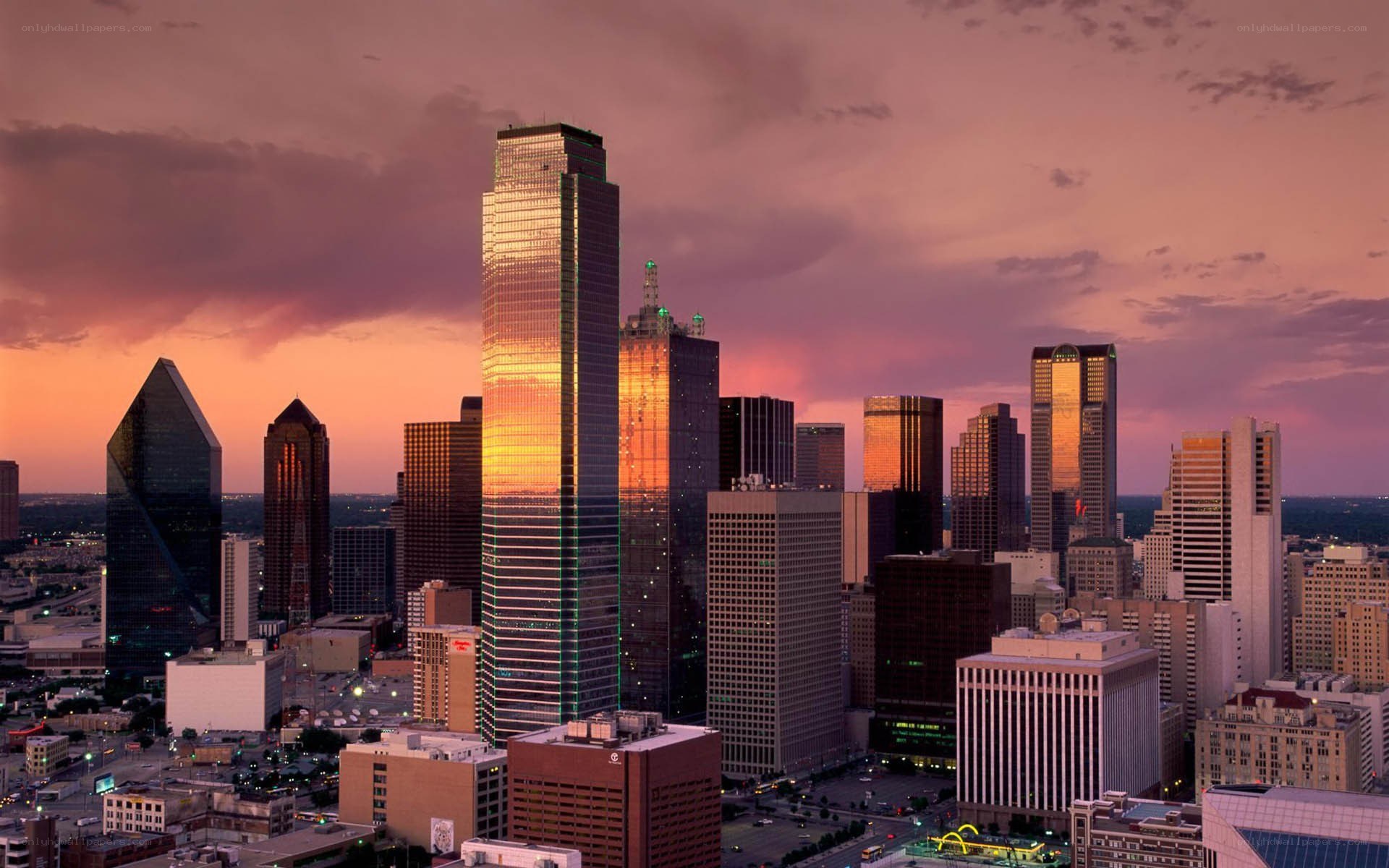 Dallas skyline at sunset