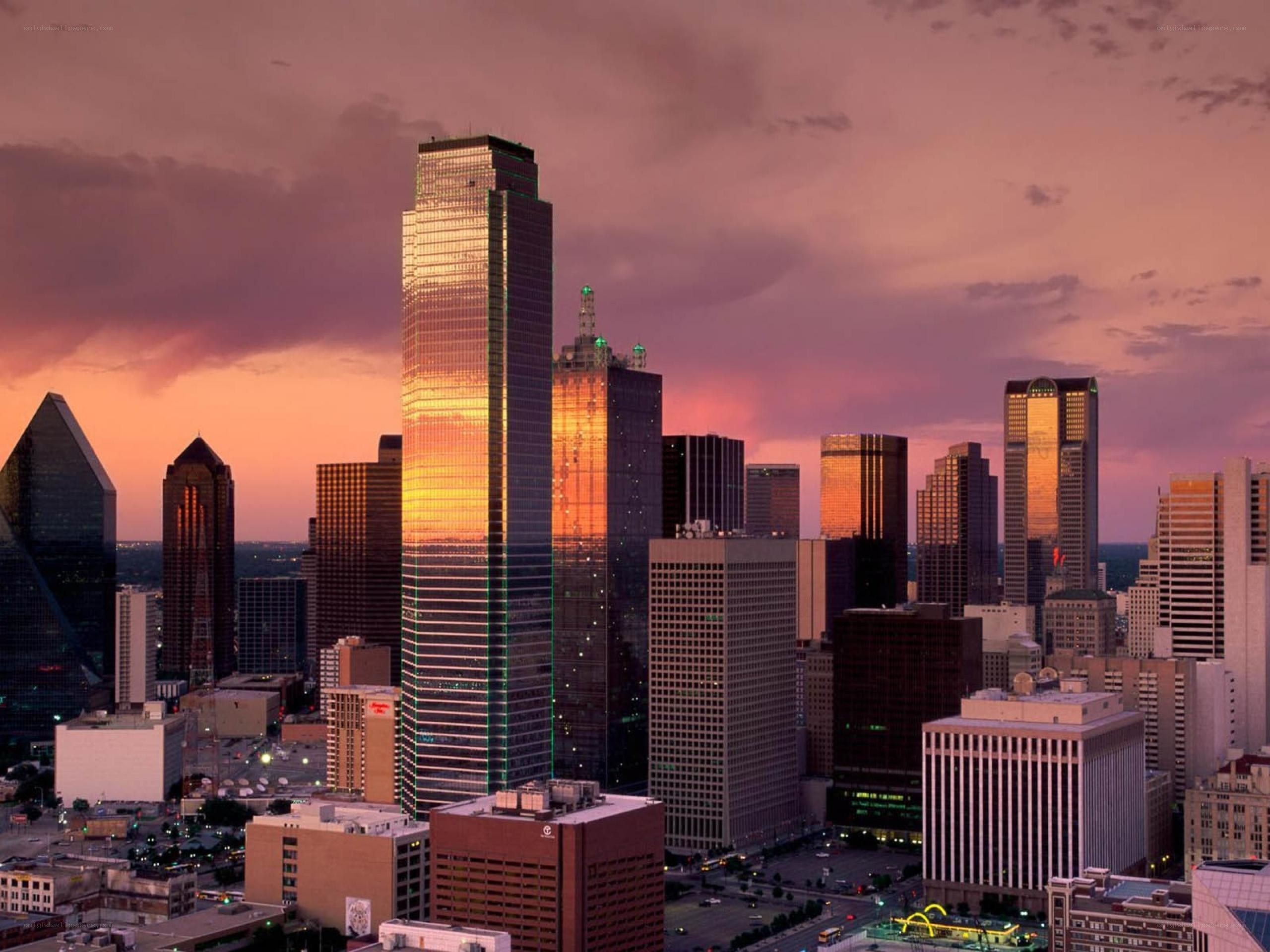 Dallas skyline at sunset
