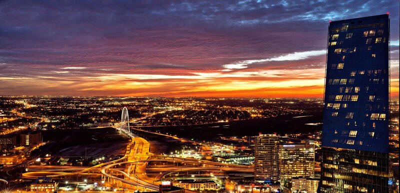 Dallas skyline at sunset