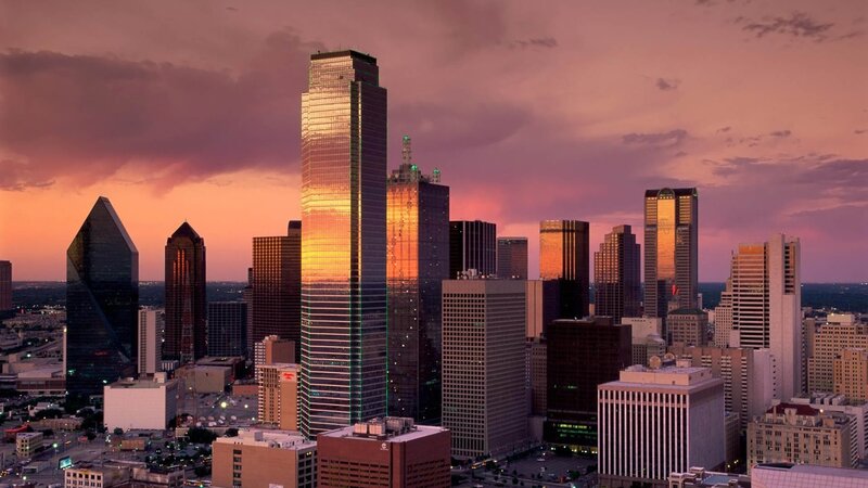 Dallas skyline at sunset