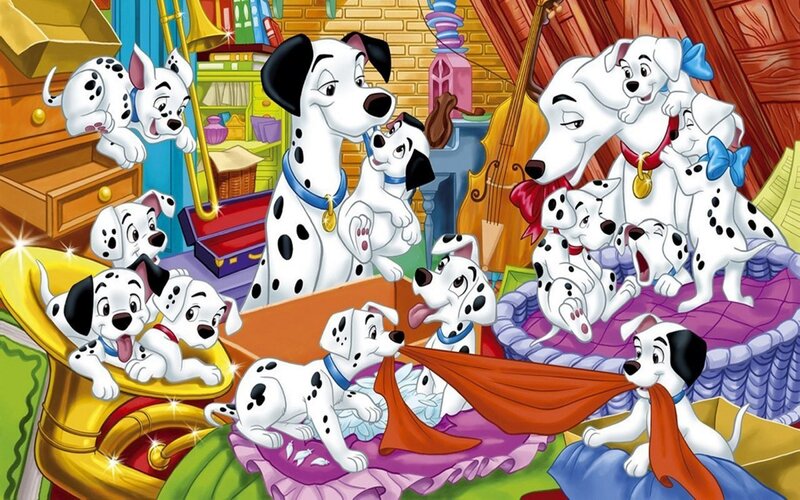 Dalmatian Puppies Playing — White, Playful, Illustration