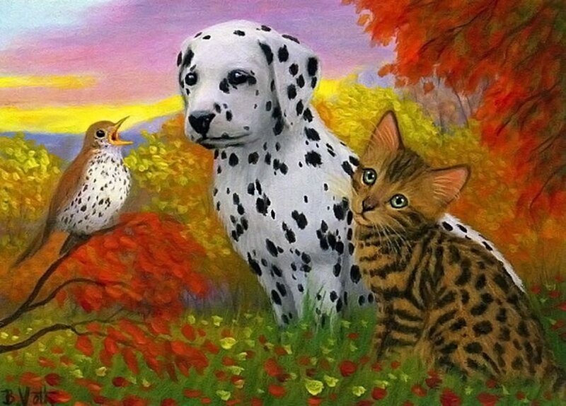 Dalmatian Puppy with Kitten
