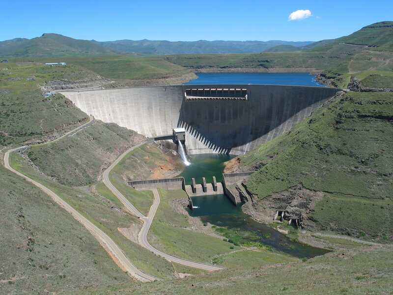 Dam and reservoir in mountainous region