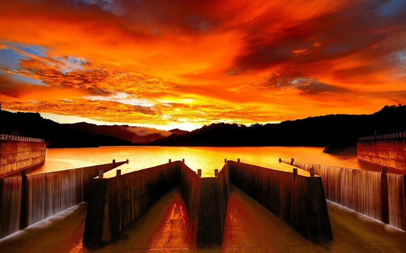 Dam at Sunset — Orange