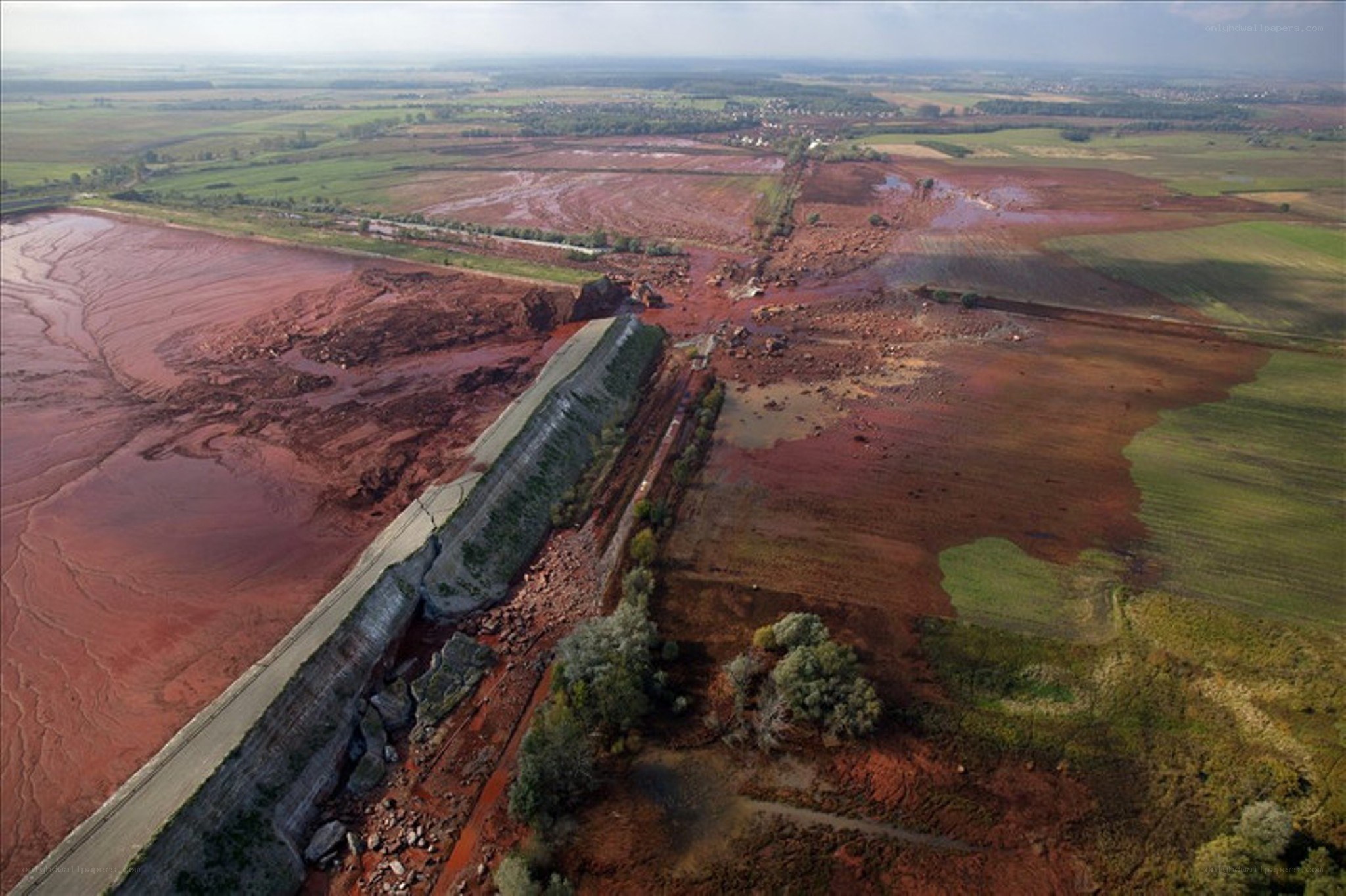 Dam breach in rural area