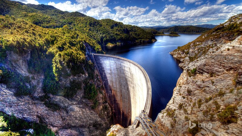 Dam in Mountain Valley — Blue, Serene