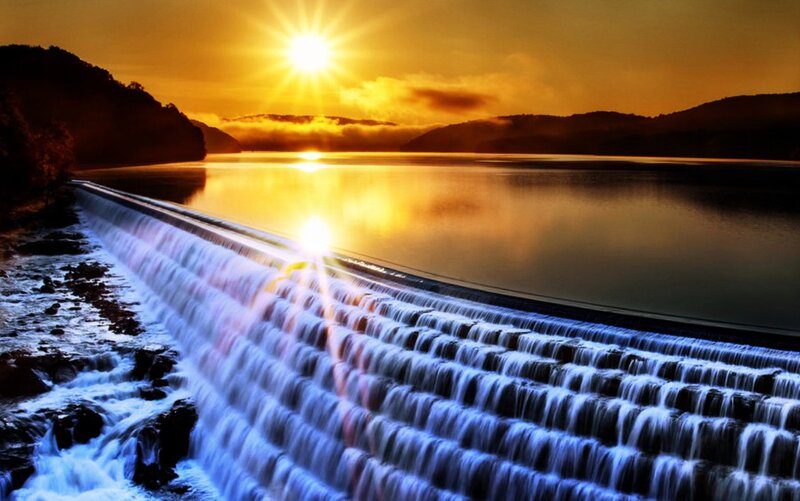 Dam Waterfall at Sunset