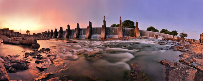 Dam with Flowing Water