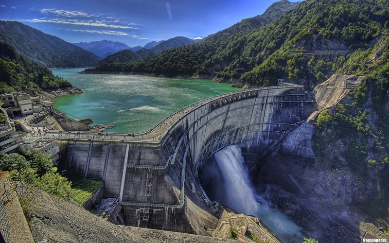 Dam with Water Release — Blue