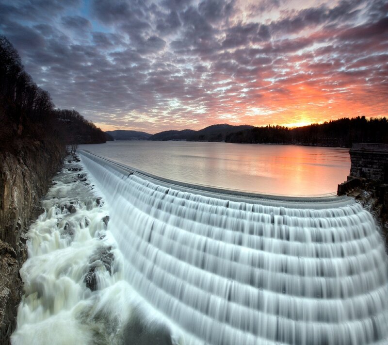 Dam with Waterfall — Orange, Dramatic