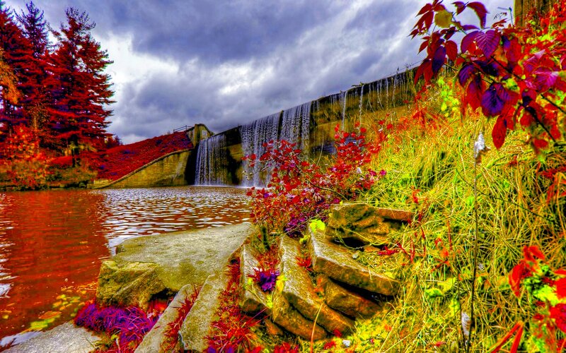 Dam with Waterfall — Red