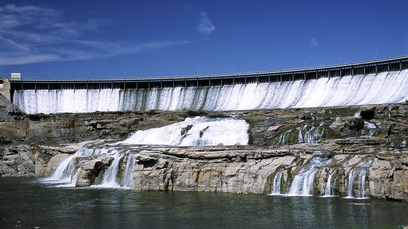Dam with waterfall view