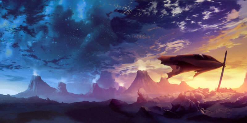 Damaged Aircraft in Desert — Blue, Dramatic, Sunset