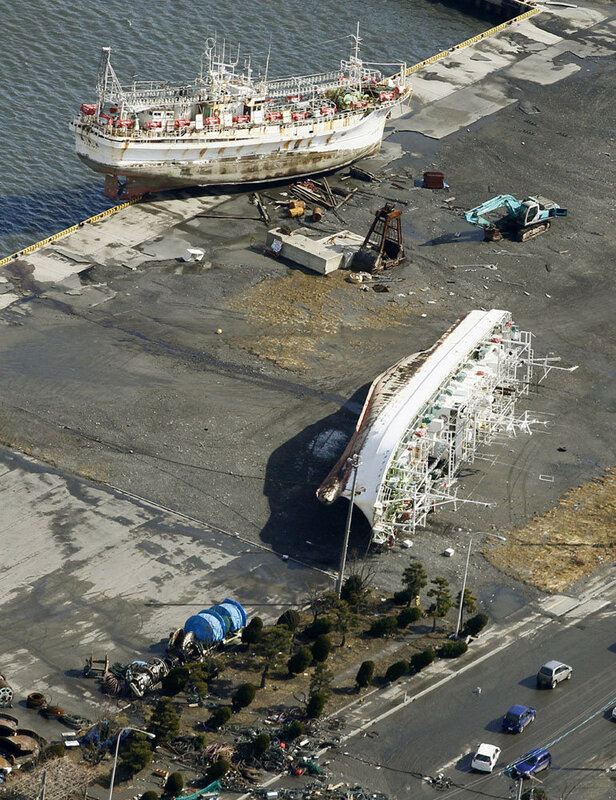 Damaged boats at port