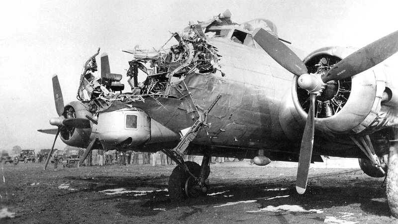 Damaged bomber aircraft