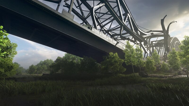 Damaged Bridge in Forest