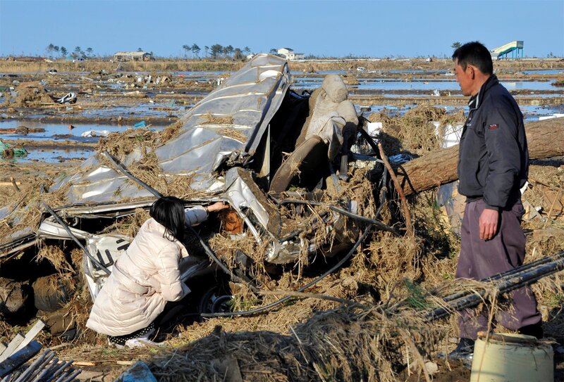 Damaged Car in Debris