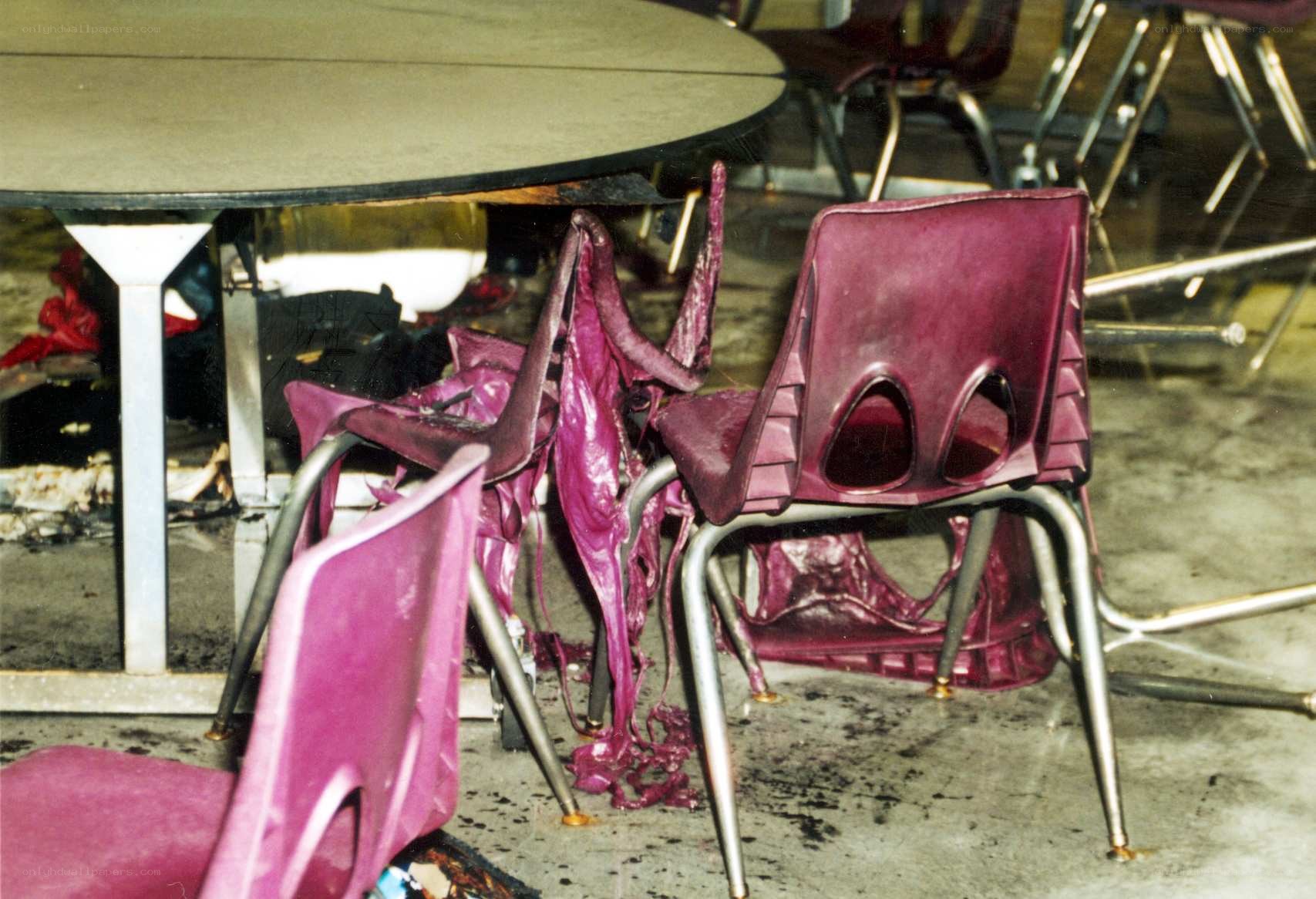 Damaged chairs in a cafeteria