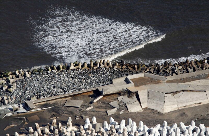 Damaged coastal defense structure