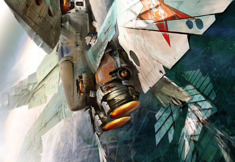 damaged fighter jet in flight