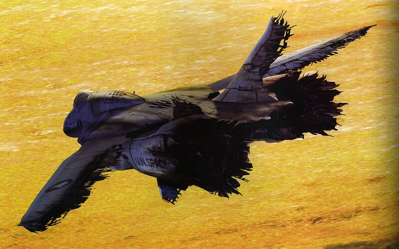 Damaged fighter jet in flight