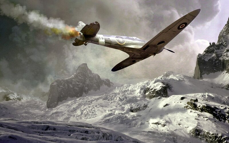Damaged Fighter Plane — Gray, Dramatic