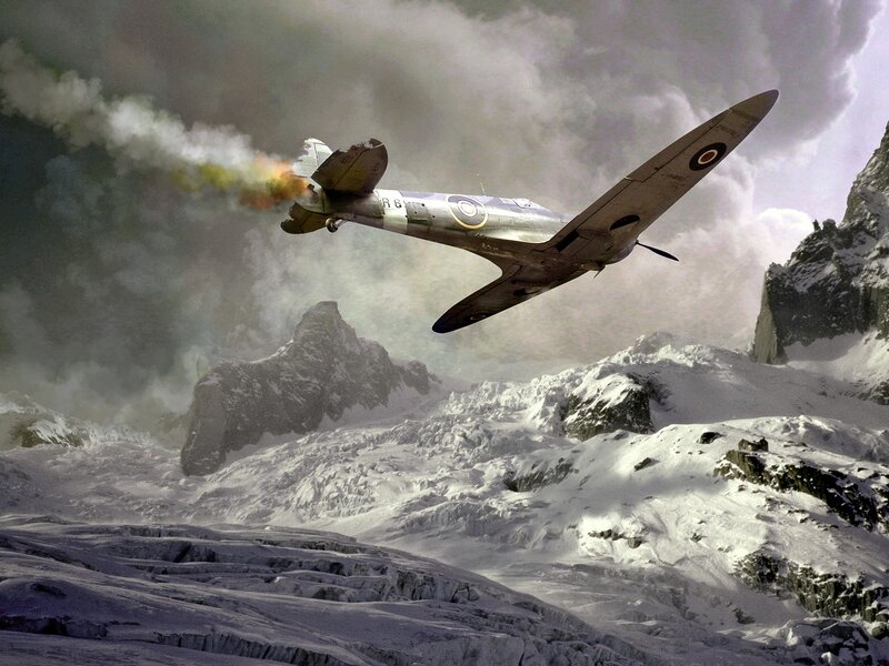 Damaged Fighter Plane — White, Dramatic