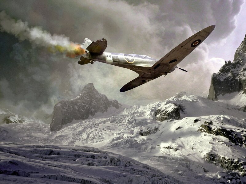 Damaged Fighter Plane — White