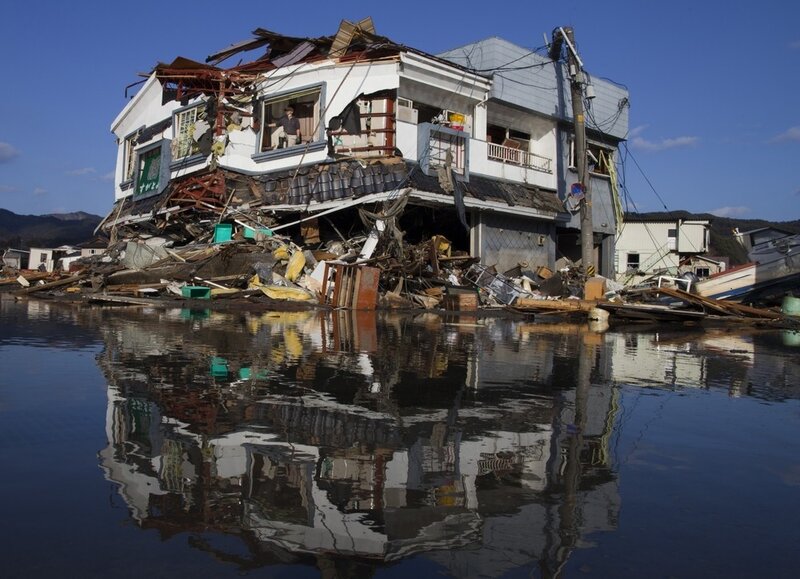 Damaged house after tsunami