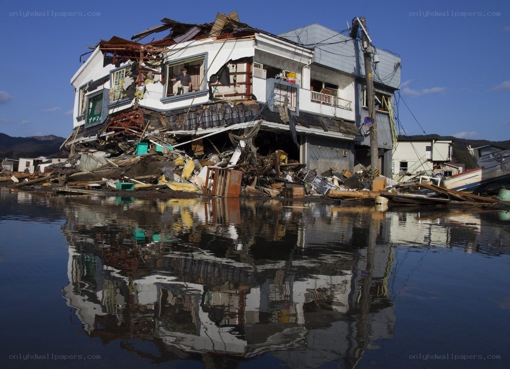 Damaged house after tsunami