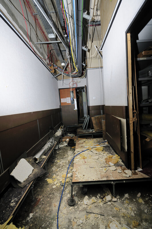 Damaged interior hallway