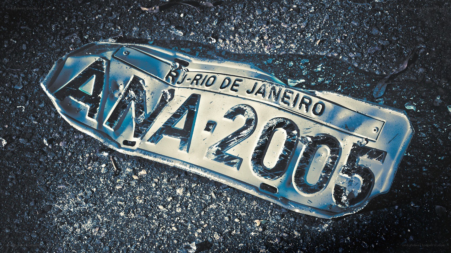 Damaged license plate on asphalt